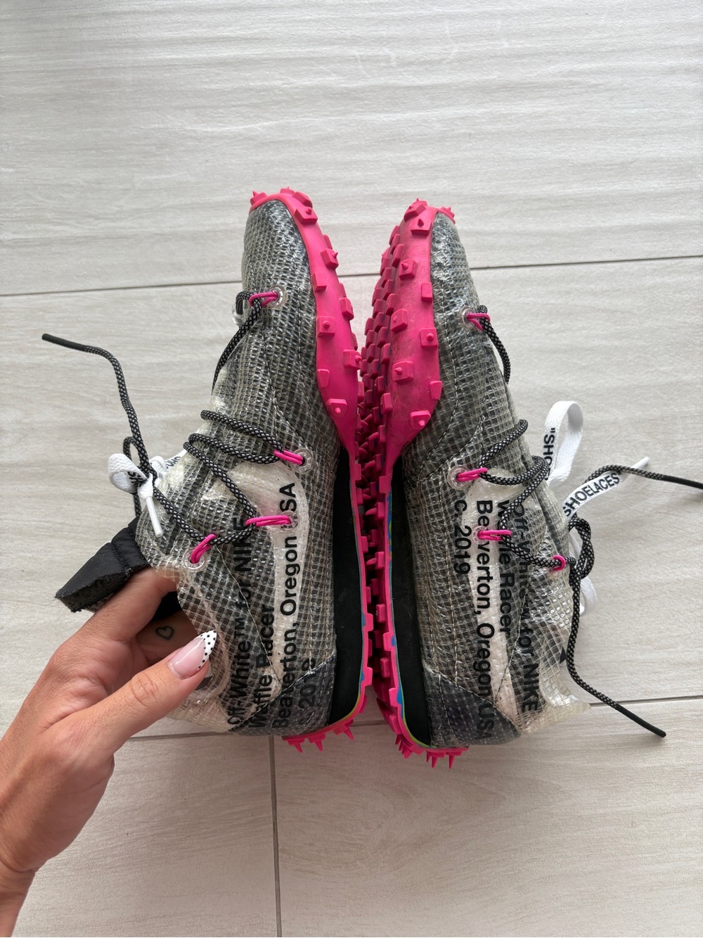 Off-White Nike Waffle Racers in Fuchsia